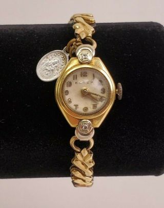 1940s Elrex / Eloga Co.  14K Gold Women ' s Swiss Watch,  17J / Jewels,  Unadjusted 2