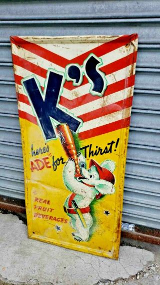 Rare 1940 ' s K’s Fruit Beverages Embossed Tin Sign 2