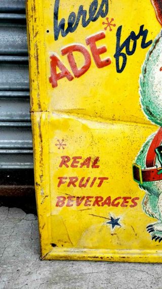 Rare 1940 ' s K’s Fruit Beverages Embossed Tin Sign 7