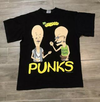 Authentic Vintage Mtv 1995 Beavis And Butthead Punks Shirt Large Double Sided