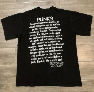 Authentic Vintage MTV 1995 Beavis And Butthead Punks Shirt Large Double Sided 2