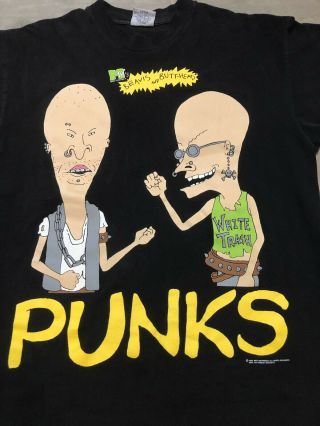 Authentic Vintage MTV 1995 Beavis And Butthead Punks Shirt Large Double Sided 3