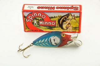 Pecos River Uline Spinno Minno Antique Fishing Lure Blue Bugger Correct Box Je1