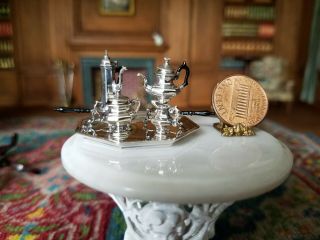 Dollhouse Miniature Artisan Peter Acquisto Sterling Silver Tea Coffee Set 1:12