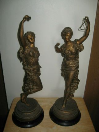 Two Vintage Ernest Rancoulet Bronze Sculpture Statues,  22 " Tall.