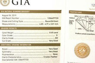 Gia Loose Certified.  45ct Si2 D Round Brilliant Diamond Estate Vintage
