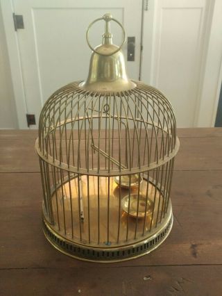 Antique Vintage Large Solid Brass Bird Cage W/bird Decor 12 × 16