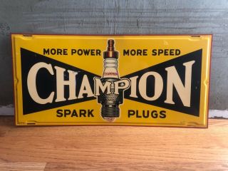 1930’s Champion Spark Plug Sign Rare Painted Tin Version 30” Service Station