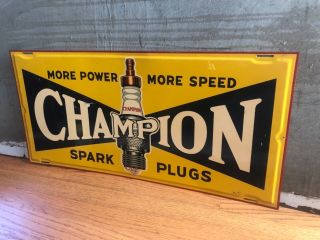 1930’s Champion Spark Plug Sign Rare Painted Tin Version 30” Service Station 6