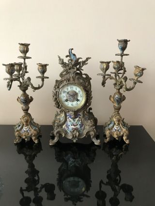 French Louis Xv Style Champleve Garniture Set 19 Century (1855)