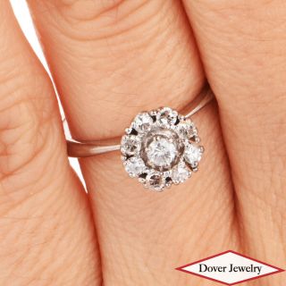 Vintage Diamond 18k White Gold Floral Engagement Ring Nr