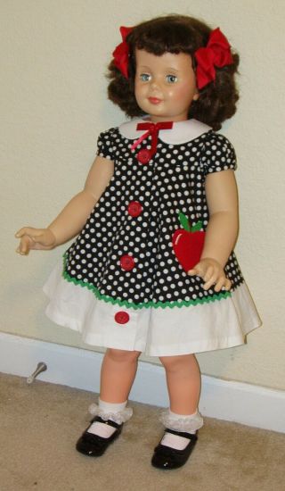 Vintage Ideal 35 " Curly Brunette Babyface Patti Playpal Doll W/red Eyelashes