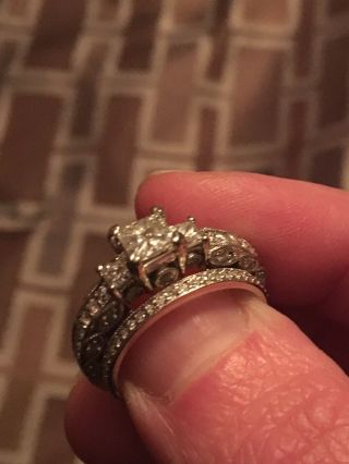 Vintage Style 14k White Gold Diamond Engagement Ring & Wedding Band Set