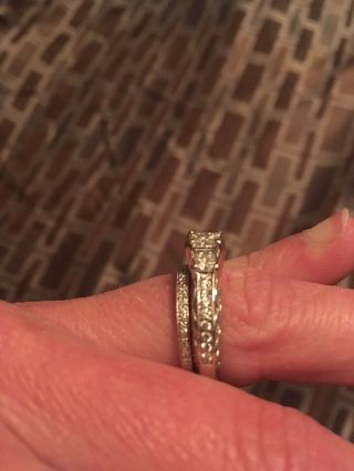 Vintage Style 14k White Gold Diamond Engagement Ring & Wedding Band Set 2