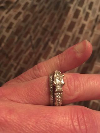 Vintage Style 14k White Gold Diamond Engagement Ring & Wedding Band Set 3