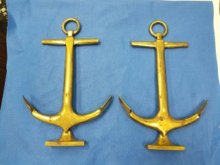 Vintage Brass Anchor Andirons