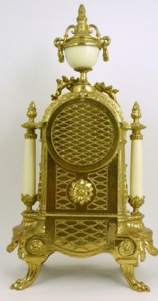 Antique French Louis XVI Style,  Porcelain & Brass German FHS Clock & Garniture. 4