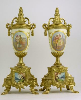 Antique French Louis XVI Style,  Porcelain & Brass German FHS Clock & Garniture. 8