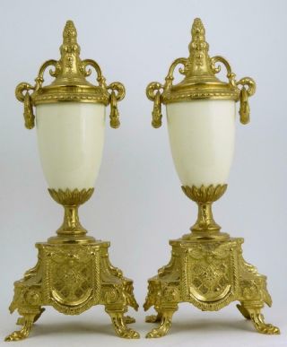 Antique French Louis XVI Style,  Porcelain & Brass German FHS Clock & Garniture. 9