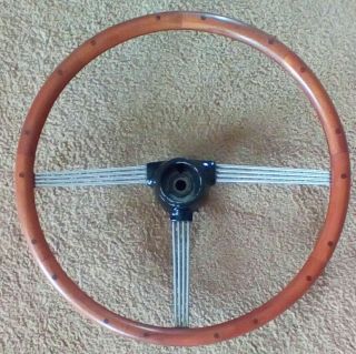 Very Rare British Triumph Tr - 4 Teak Wood Steering Wheel Ec With Wood Rivets