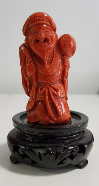 A Antique Chinese Carved Red Coral Figure Statue
