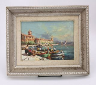 A M Bazle Signed French Artist La Ciotot France Framed Oil Painting Harbor Boats
