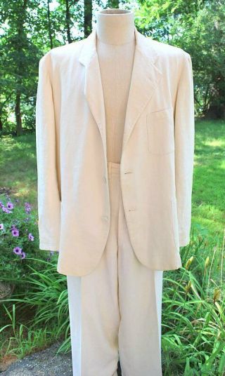 1930 - 40s Brooks Brother Linen Mens Summer Suit In Snazzy Creamy White