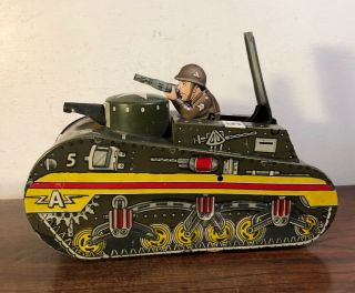 Vintage Marx Toys Tin Litho Windup 5 - A Us Army Doughboy Tank W Key