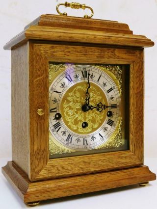 Vintage Westminster Chime Musical Bracket Clock Solid Oak 8 Day Mantel Clock