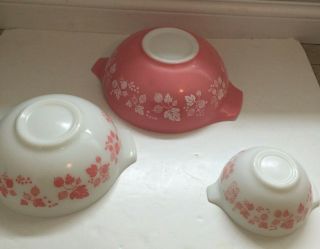 Pyrex Pink Gooseberry Vintage Mixing Nesting Cinderella Bowls 444 443 441