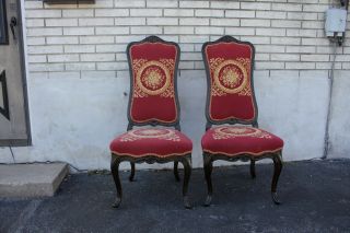 Decorative French Provincial Carved Side,  Accent Chairs With Needlepoint