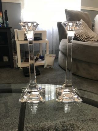 Vintage Signed Tiffany & Co.  Square Lead Crystal 8” Candlesticks (2)
