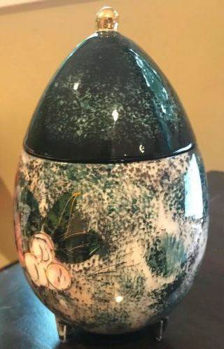Sascha Brastoff Signed 044A Garden Roses Vintage Large Art Egg Container Vase 3