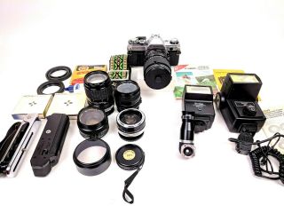 Vintage Canon Ae - 1 35mm Camera Bundle With - Sigma Zoom Lenses Flash More