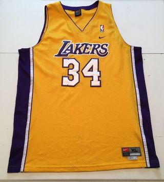 Vintage Nike Nba Los Angeles Lakers Shaquille Oneal Sewn Jersey Xl 34 Length,  2