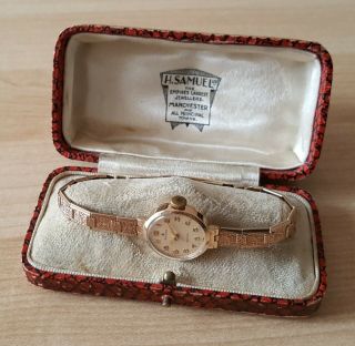 Ladies Vintage.  375 9ct Gold Rolex Precision Wrist Watch & Period Retailers Box
