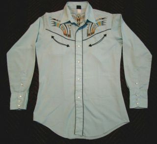Vtg 60s 70s Levis Big E Western Aztec Smiley Pockets Cowboy Shirt Pearl Snaps M
