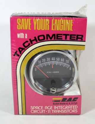 Nos Vintage Rac Tach 63300 Tachometer 8k Rpm,  Black & Chrome (usa)
