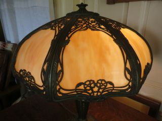 Monumental Antique Art Nouveau Arts & Crafts Slag Glass Lamp 8 Bent Panels B&h