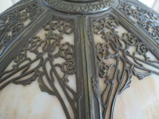 Monumental Antique Art Nouveau Arts & Crafts Slag Glass Lamp 8 Bent Panels B&H 4