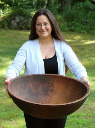 Huge 25 Inch Antique 19thc England Primitive Maple Wood Bowl,  Nr