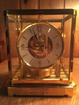 Vintage Jaeger - Lecoultre Atmos Brass Mantel Clock,  Swiss,  Presentation Piece,  15jwl