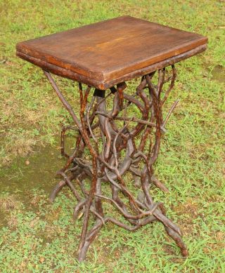 Antique circa - 1900,  Adirondack,  Folk Art Twig & Branch Side Table Stand,  NR 10