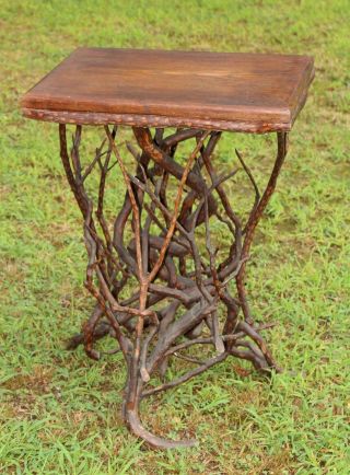 Antique circa - 1900,  Adirondack,  Folk Art Twig & Branch Side Table Stand,  NR 3