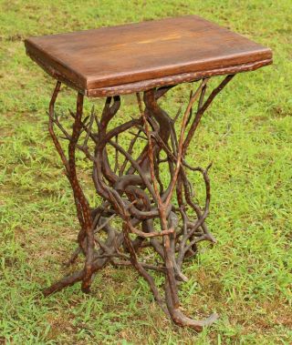 Antique circa - 1900,  Adirondack,  Folk Art Twig & Branch Side Table Stand,  NR 5