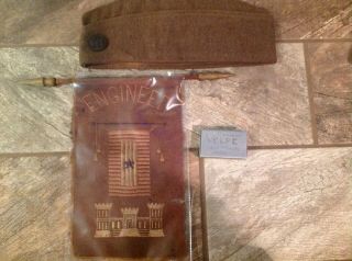 Ww1 Vintage U.  S.  Army Engineer Corps.  Aef Garrison Hat Felt Banner Match Safe