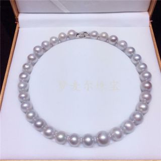 Rare huge 13 - 15mm nature south sea gray round pearl necklace 18inch 925silver 2