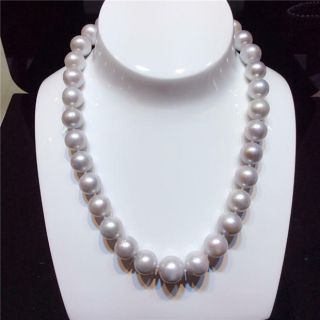 Rare huge 13 - 15mm nature south sea gray round pearl necklace 18inch 925silver 4