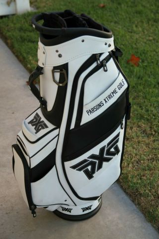 Rare Pxg Black And White Premium Golf Cart Bag W/ Rain Hood