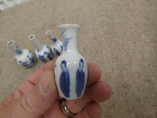 4 x Antique? Miniature Chinese Blue & White Bottle Vases 3